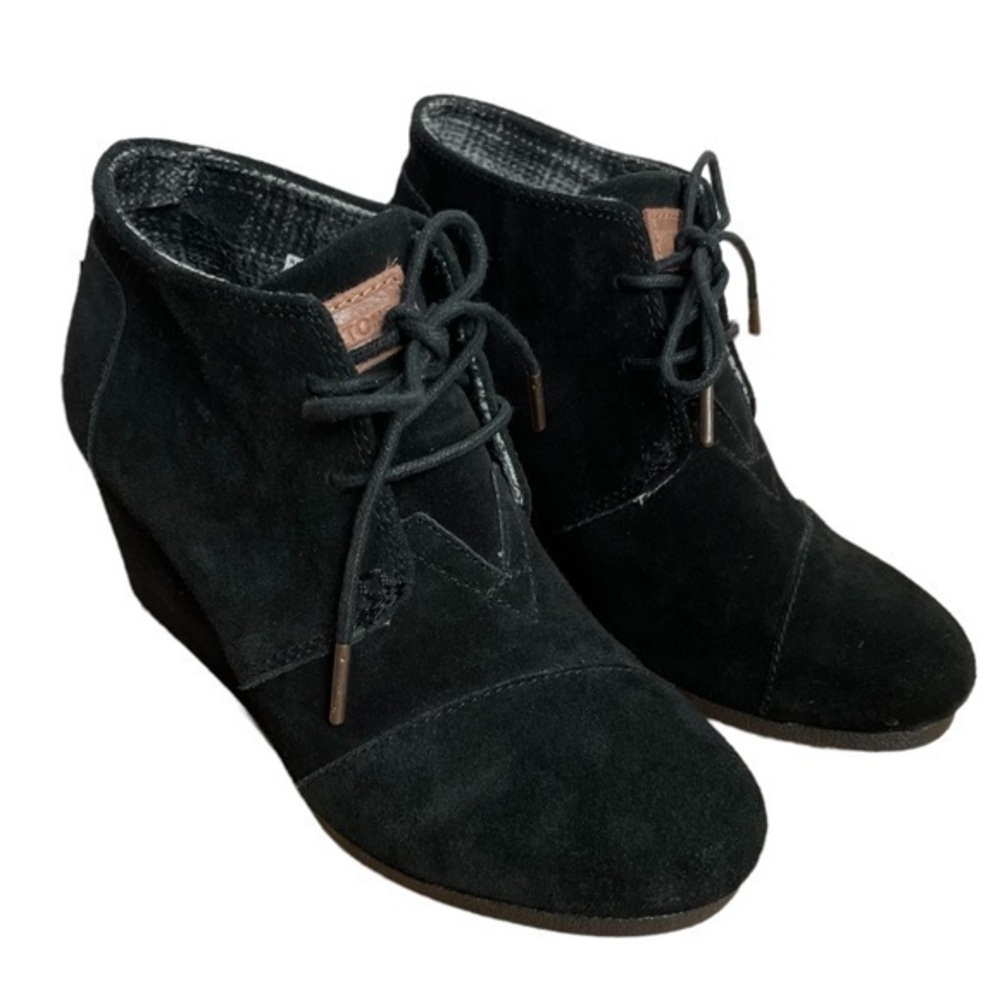 Toms Black Suede Wedge Heel